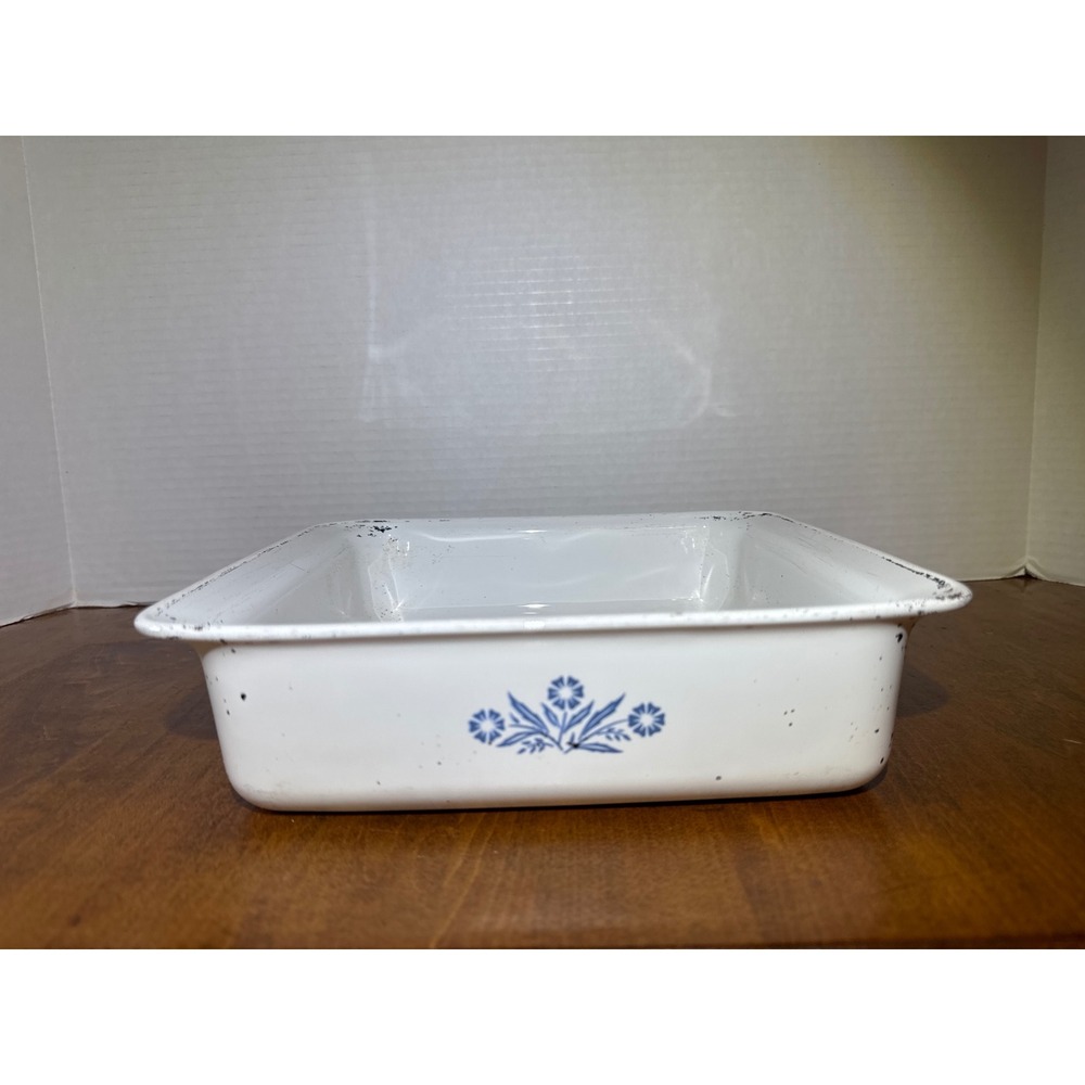 Vintage Corning Ware P-322 Blue Cornflower 8x8x2 Square Baking Dish White USA